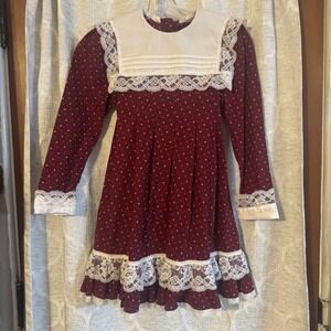 Vintage 90s Dress Girls Size 6/8 Floral Ruffled Lace Prairie Handmade Christmas